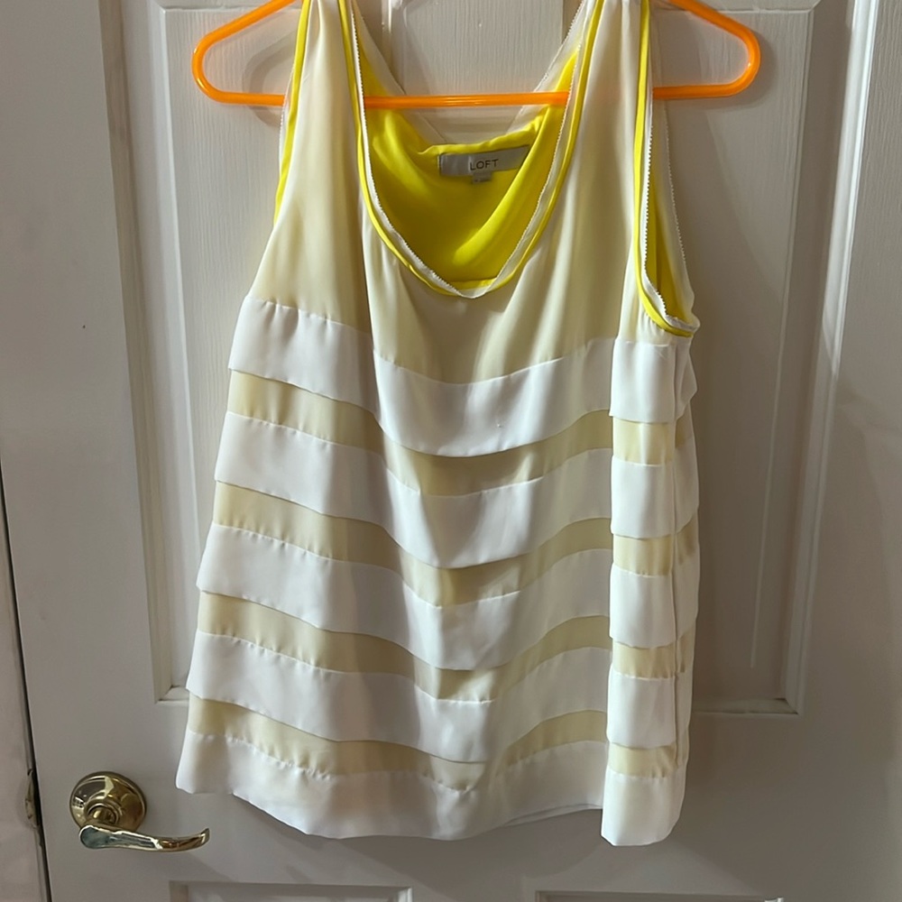Loft White and Yellow Sleeveless Blouse